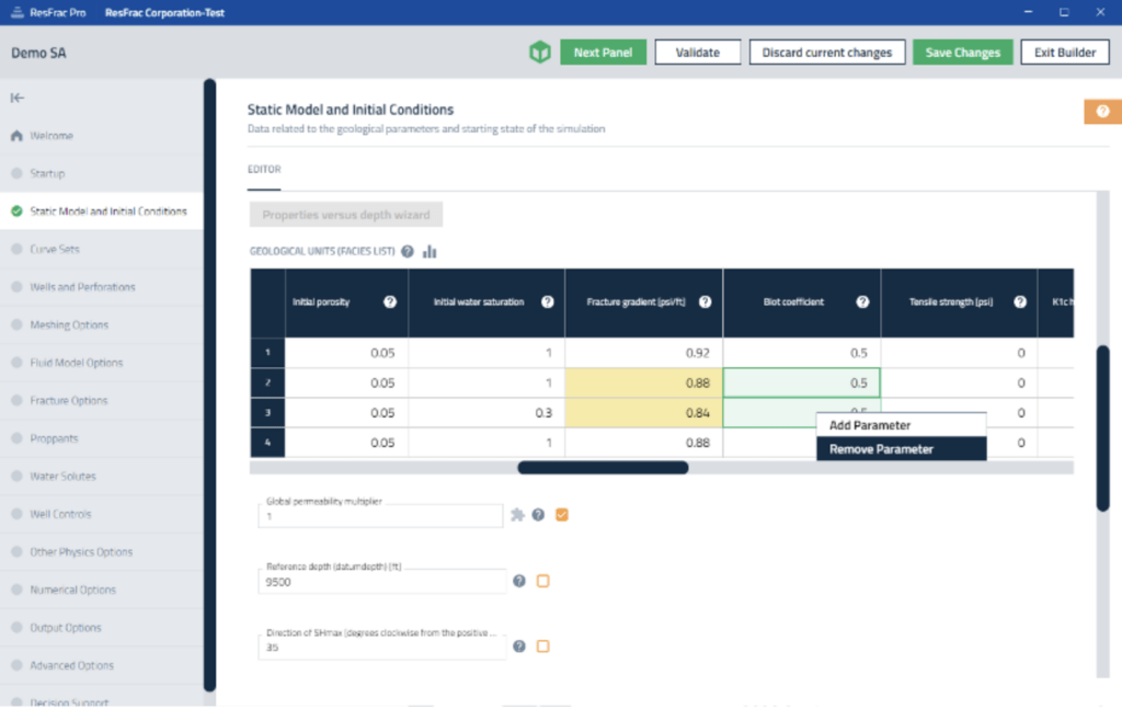 Highlighted parameters in the ResFrac builder